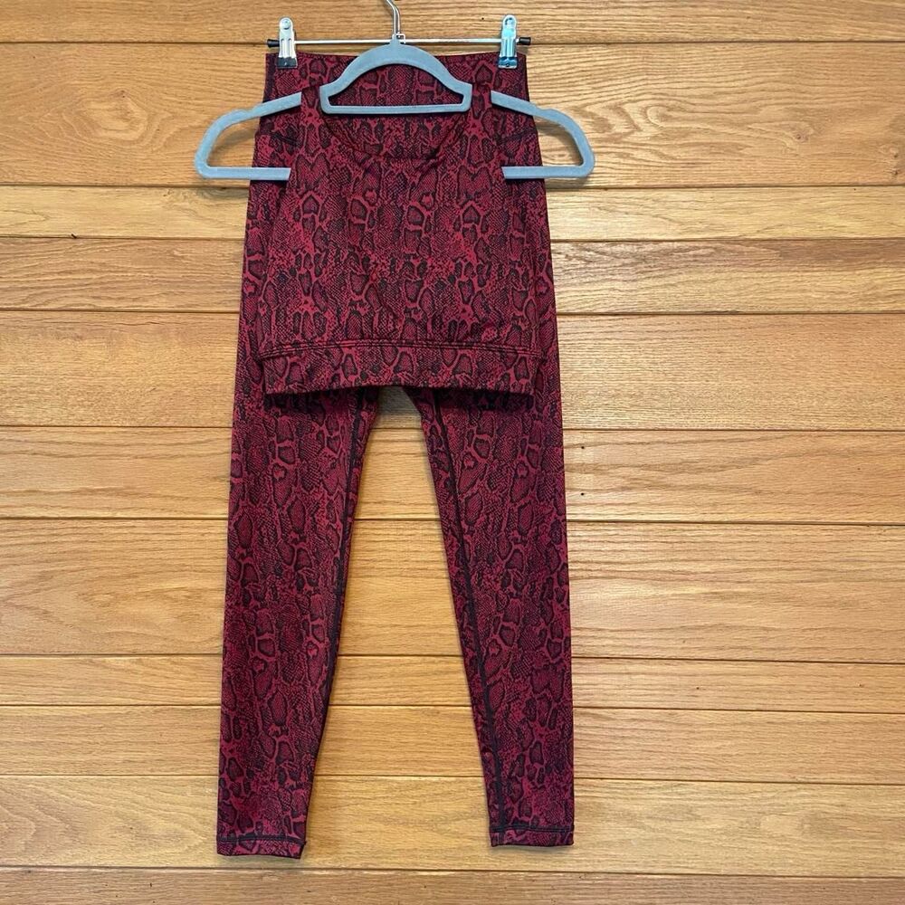 Buffbunny red jacquard snakeskin print sports bra legging set